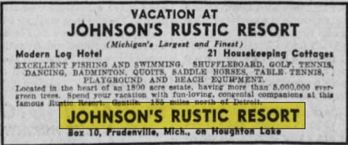 Johnsons Rustic Dance Palace (Johnsons Rustic Resort, Krauses Hotel) - May 1940 Ad